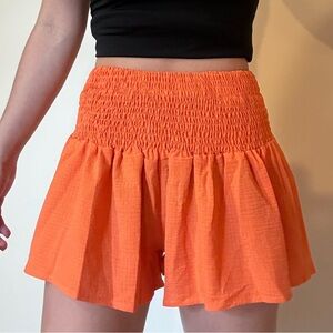 Orange Smocked Shorts